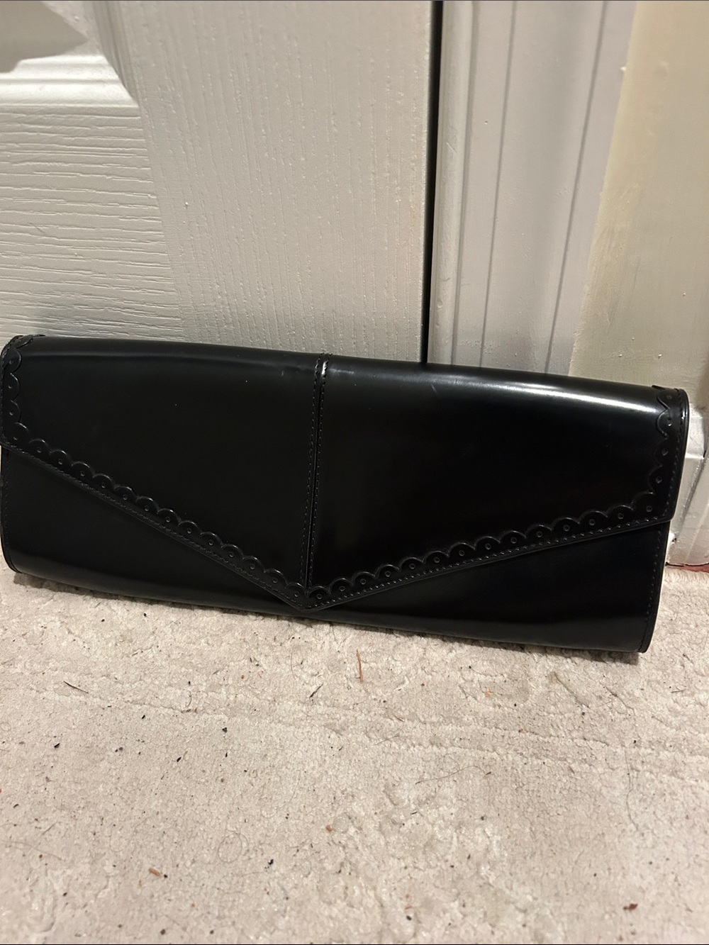 Via Spiga Black Scalloped Envelope Clutch